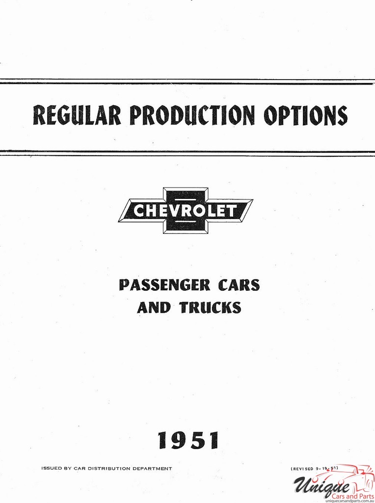 1951 Chevrolet Productions Options List